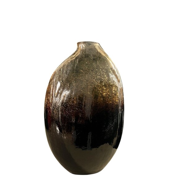 Italian Hand Blown Vase Murano Style 17.5” Amber Crackle Heavy Vintage - Picture 2 of 8